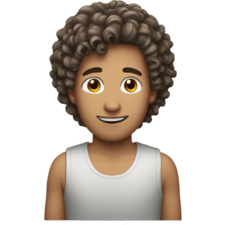 A white boy with curly hair and a stubble emoji