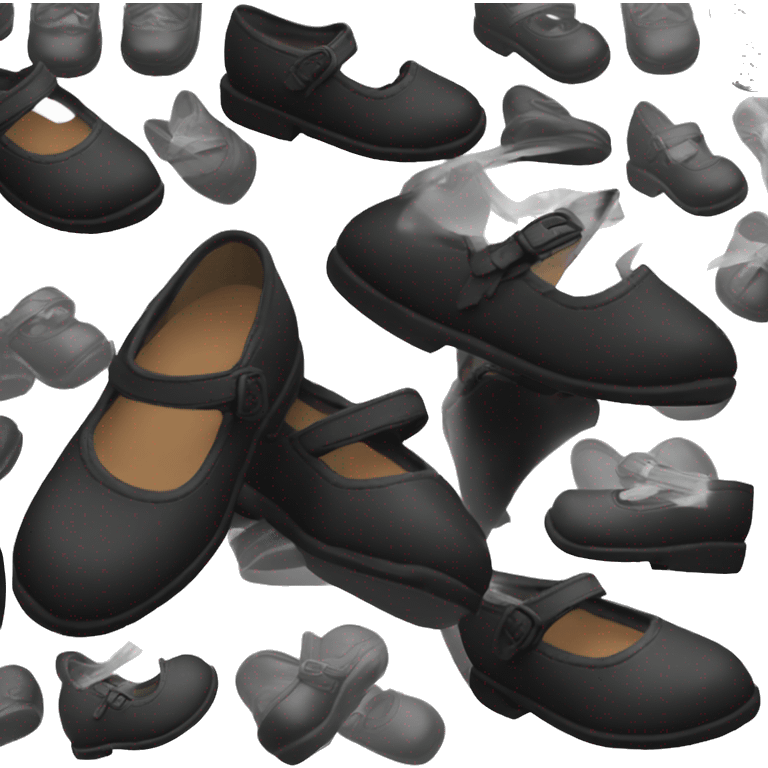 Pair of Black Mary Jane’s flat schoolgirl shoes black insides emoji