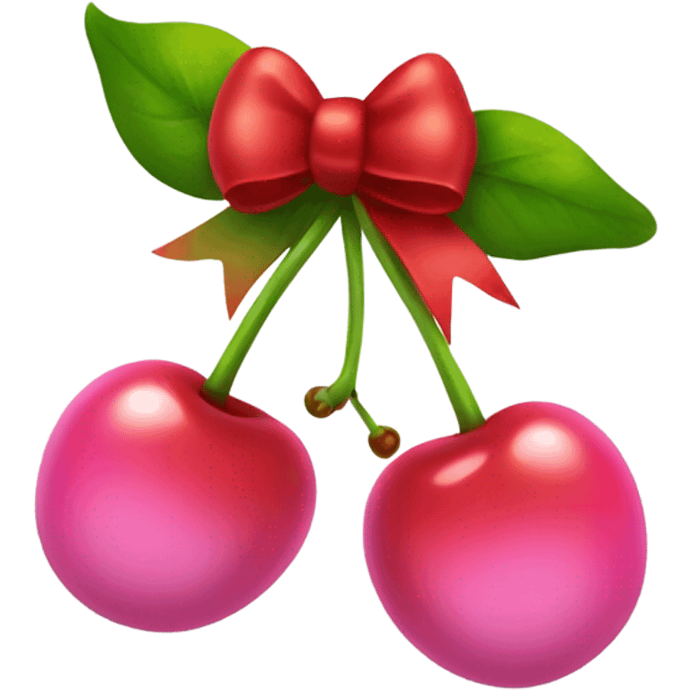 Pink bow with cherries hanging from it emoji