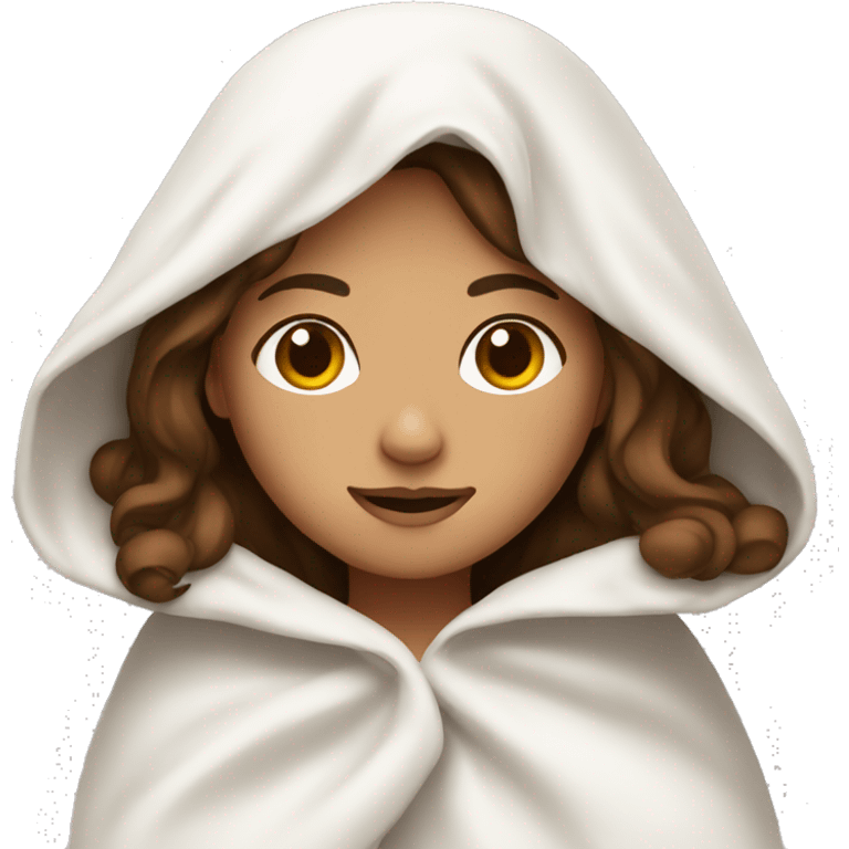 girl under white blanket brown hair emoji