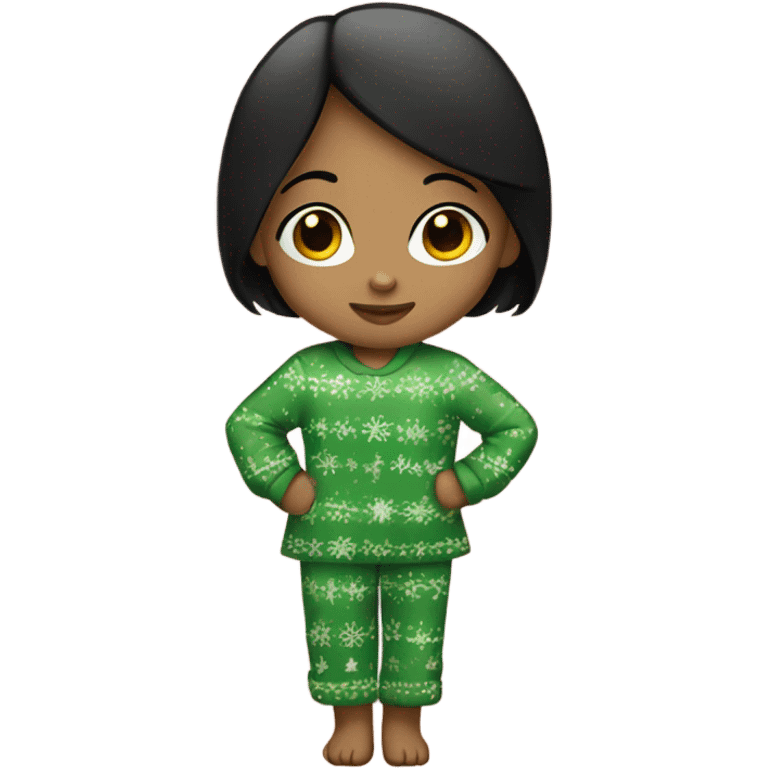 Little girl in Christmas pajamas with black hair emoji