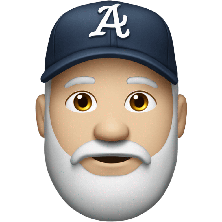 Fat bearded white man, greying beard,  hood, braves baseball cap, mouth agape, squinty eyes emoji