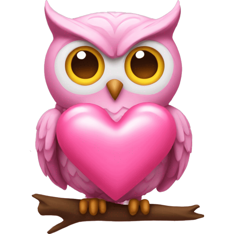 pink owl holding pink heart emoji