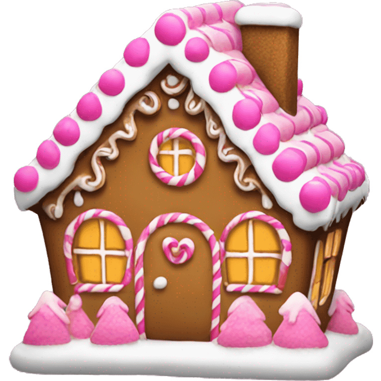 Gingerbread house with pink decorations  emoji