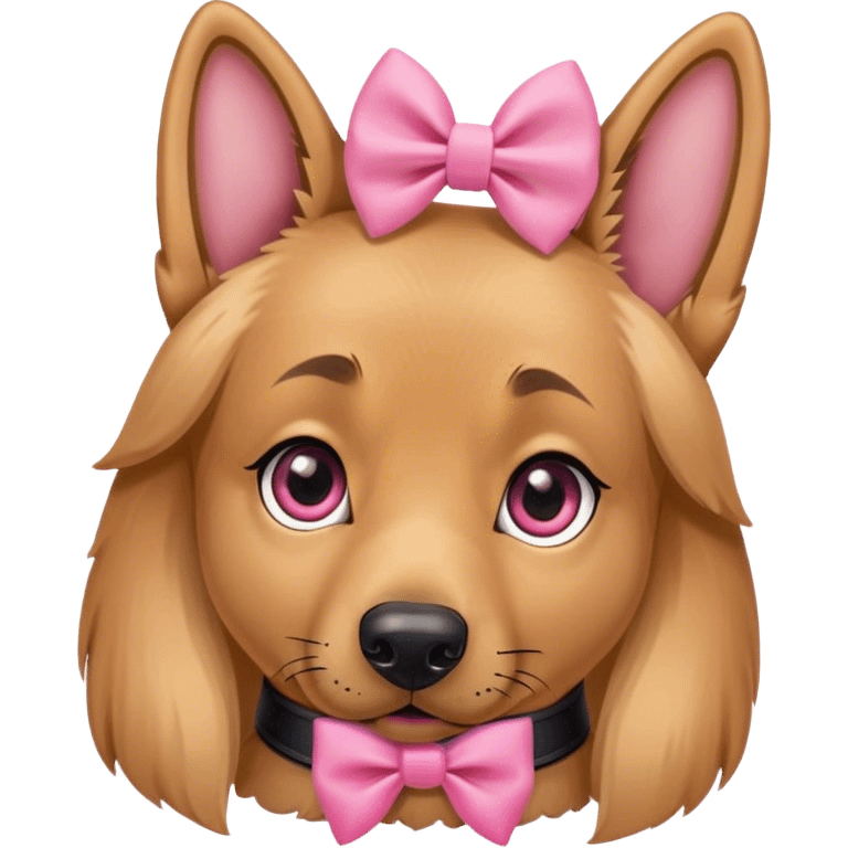 German Shepherd girl honey eyes, pink bow collar  emoji