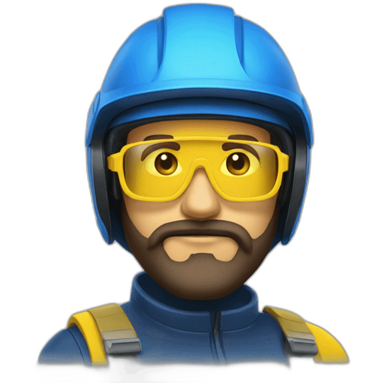 beard men in blue helmet and yellow contraction glasses emoji