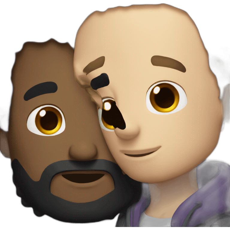 Two white guys with black hair hugging emoji