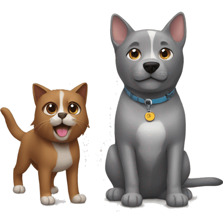 Grey cat and brown dog emoji