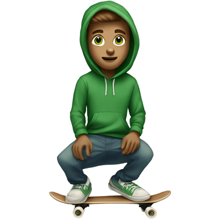 white frat boy with green eyes and brown hear wearing a green hoodie and riding skateboard emoji