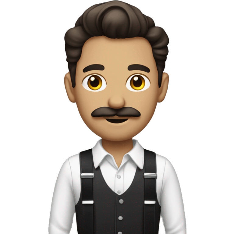 Brunette Man in suspenders with mustache emoji