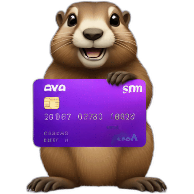 a marmot holding a purple credit card emoji