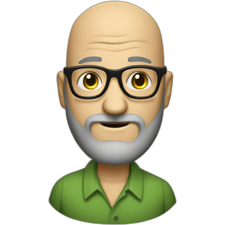 mid aged bald jewish man with a scruff in rectangular black glasses and green button up shirt emoji