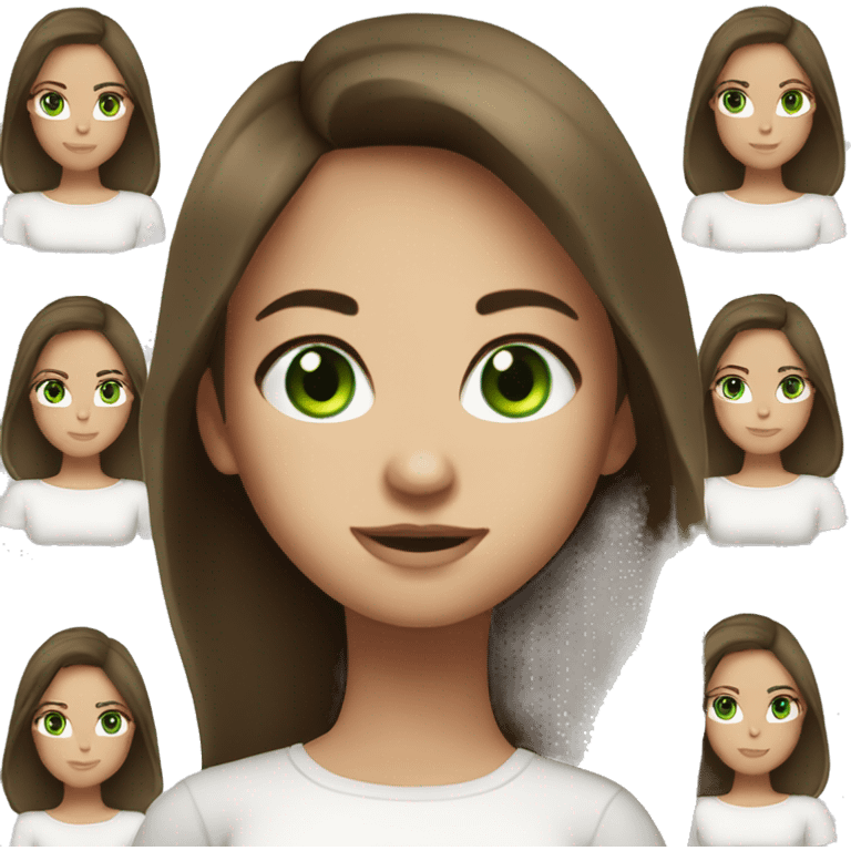 Girl with brunette hair and green eyes and white top  emoji