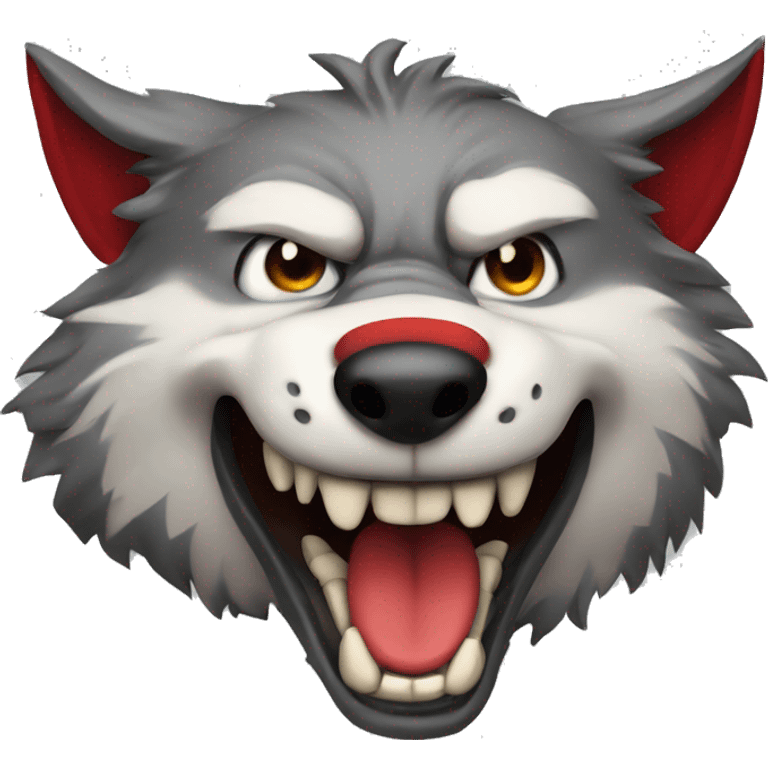 the head of a badass wolf with red fur smiling at the camera emoji