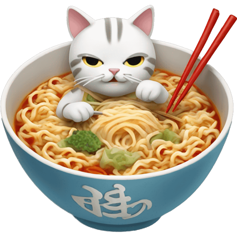 A cat eating ramen with chopsticks emoji