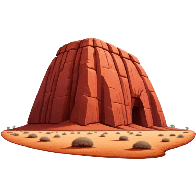 Cinematic Realistic Uluru Landmark Emoji, showcasing the massive, red monolith rising from the desert rendered with rich textures and warm, dramatic lighting. emoji