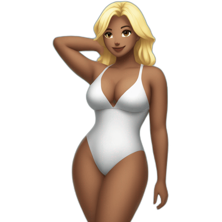 Slim-Thicc woman swimsuit posing full body (blonde, perfect body, hourglass figure) neko emoji