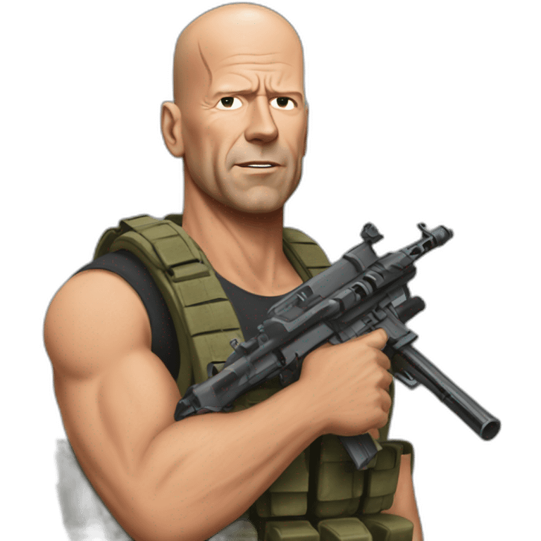 Bruce Willis with à machine gun emoji