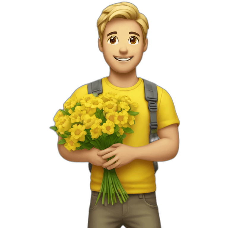 Homme jaune avec bouquet de fleurs  emoji