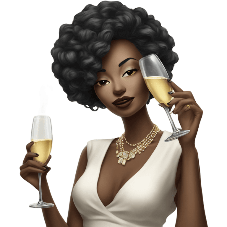 Hyper Realistic beautiful high fashion model drinking champagne and smoking emoji