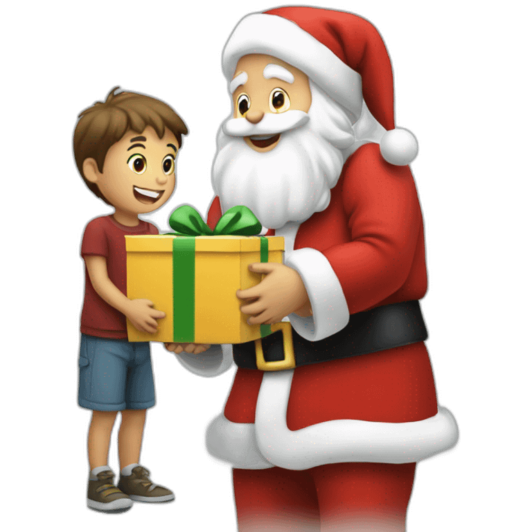 Santa giving a gift to young boy emoji