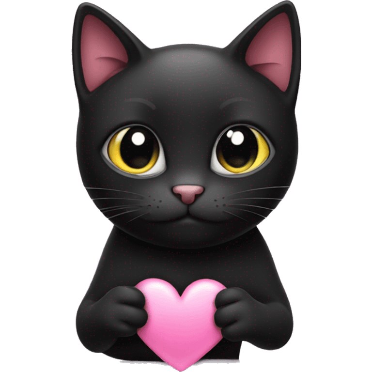 Black cat with pink heart in his arms  emoji