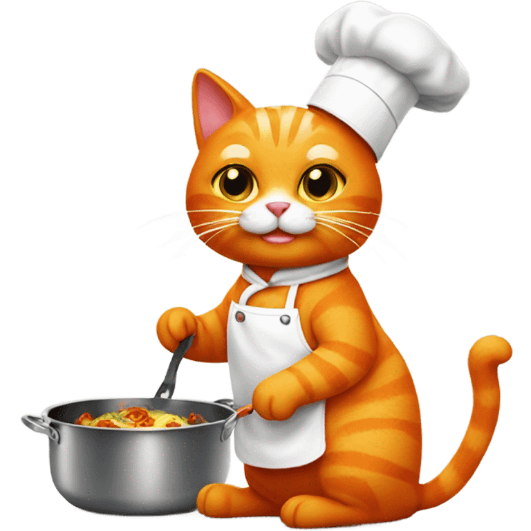 Orange cat chef cooking a meal emoji