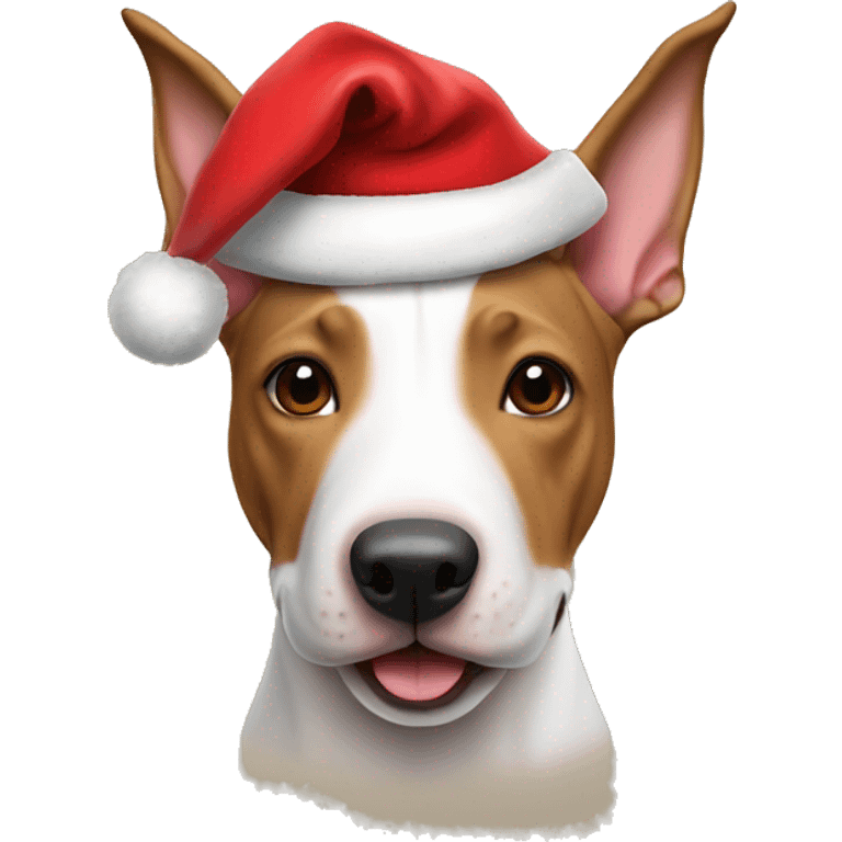 Brown Bull terrier wearing a Santa hat emoji