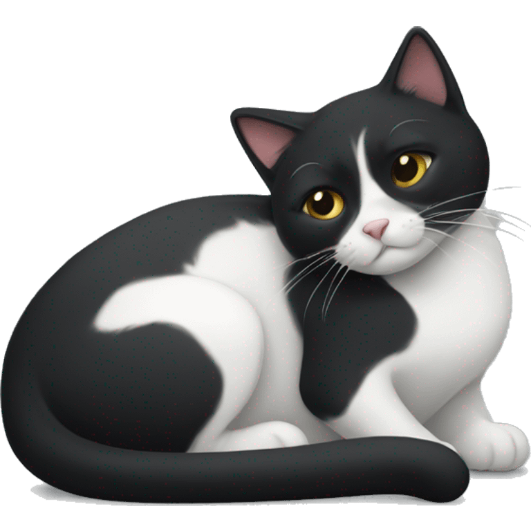 Black and white cat curled up emoji