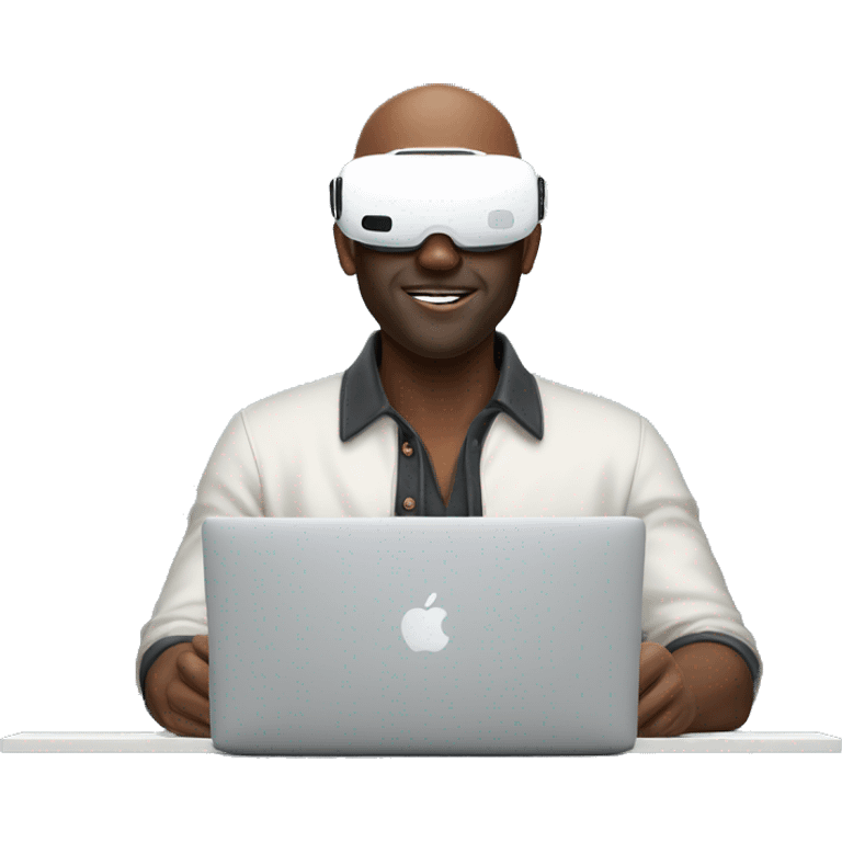 Bald black man with VR and MacBook Pro emoji