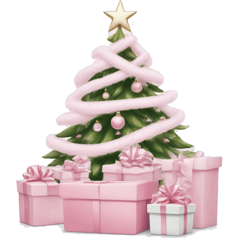 Light pink Christmas gifts under a white Christmas tree  emoji