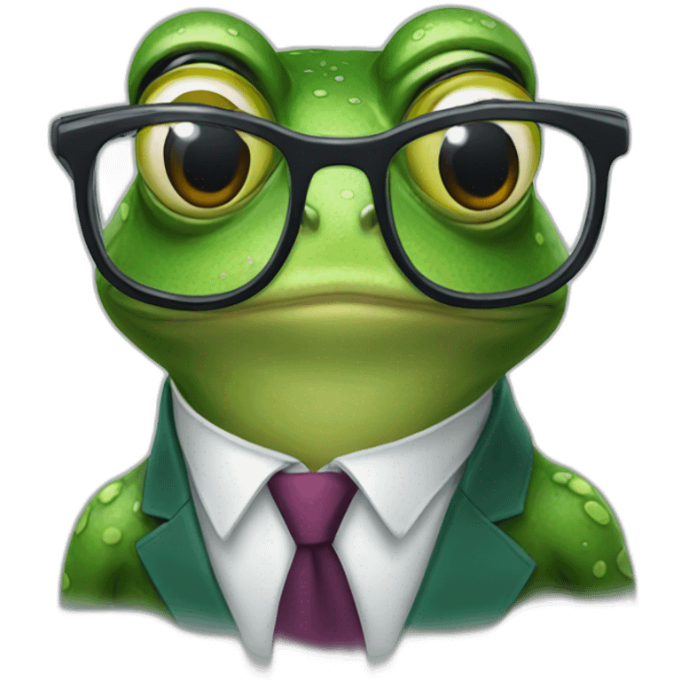 a frog wearing glasses and tie emoji