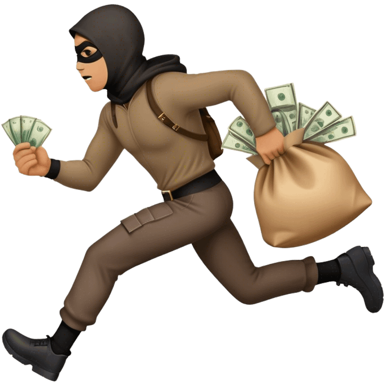 Robber, holding a bag money, side view, male, running away emoji