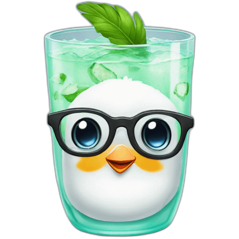 baby penguin with big glasses drinking mojito emoji