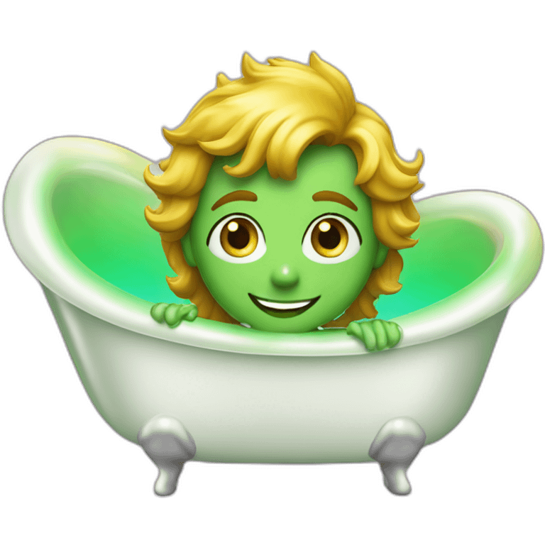 Posh-muscle-boy-green-eyes-rainbow-hair-pearl-necklace-in-golden-bathtub emoji