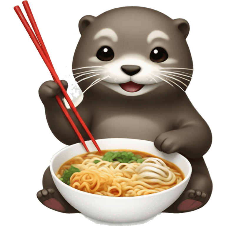 Happy Otter eating Ramen with chopsticks emoji