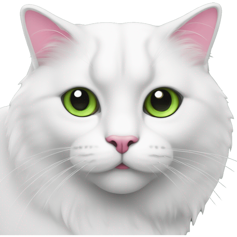 Un gros chat blanc avec de gros yeux verts le nez rose et les oreilles roses emoji