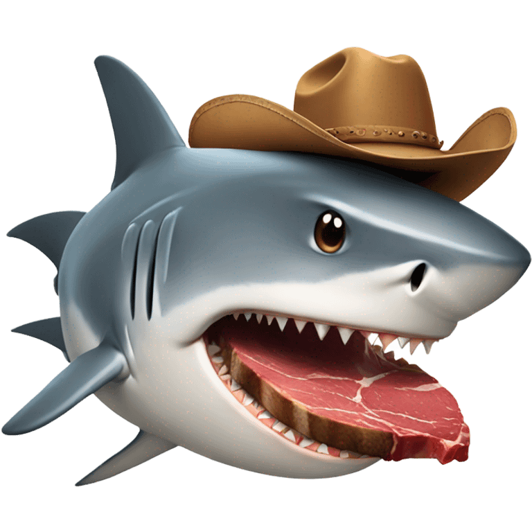 shark eating a steak with a cowboy hat emoji