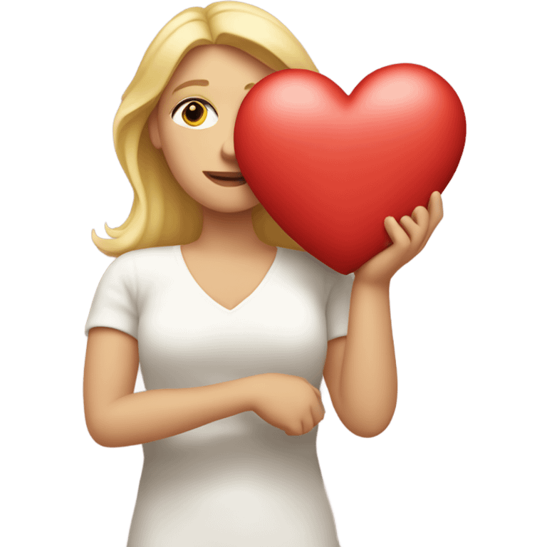 Blonde Mother holds her  big heart in her arm emoji