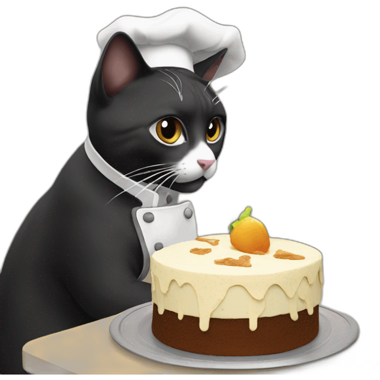 cat black and white cooking cake emoji