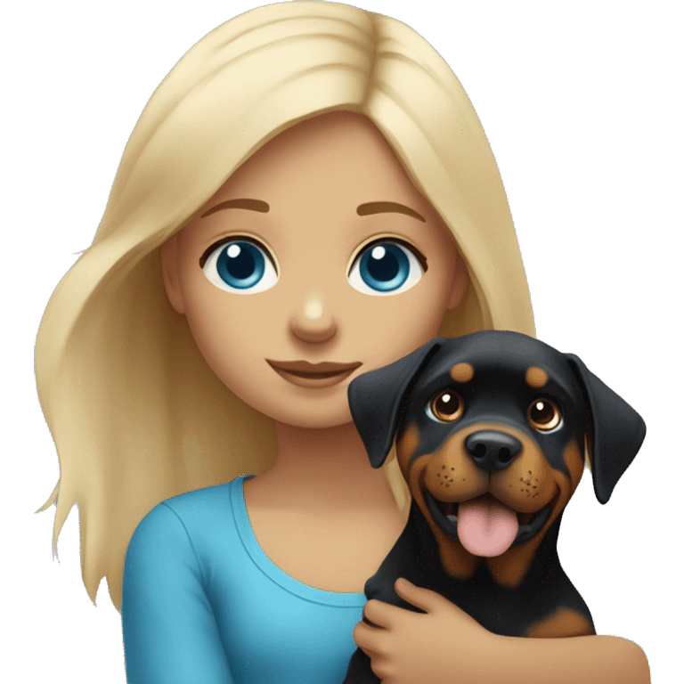 Little blonde hair girl with blue eyes and a puppy Rottweiler  emoji