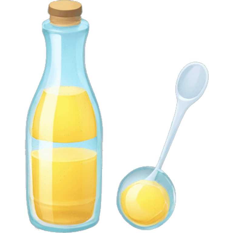 bottle of vinegar and a glass of water with a spoon dipped inside the glass emoji