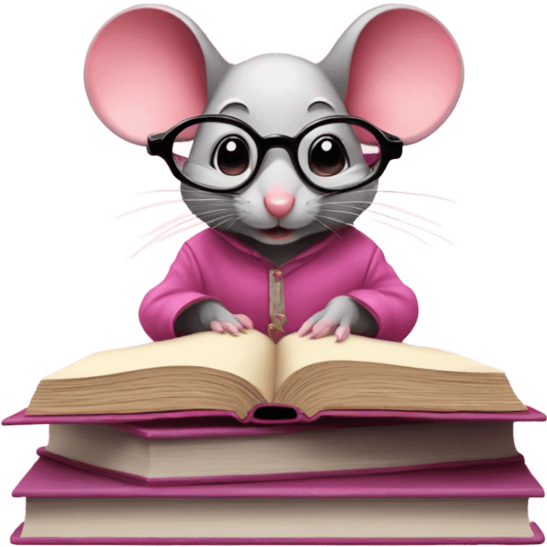 pink dressed mouse studying hard emoji