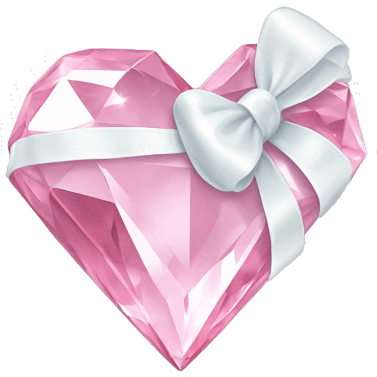 Pastel pink diamond crystal heart with white bow emoji