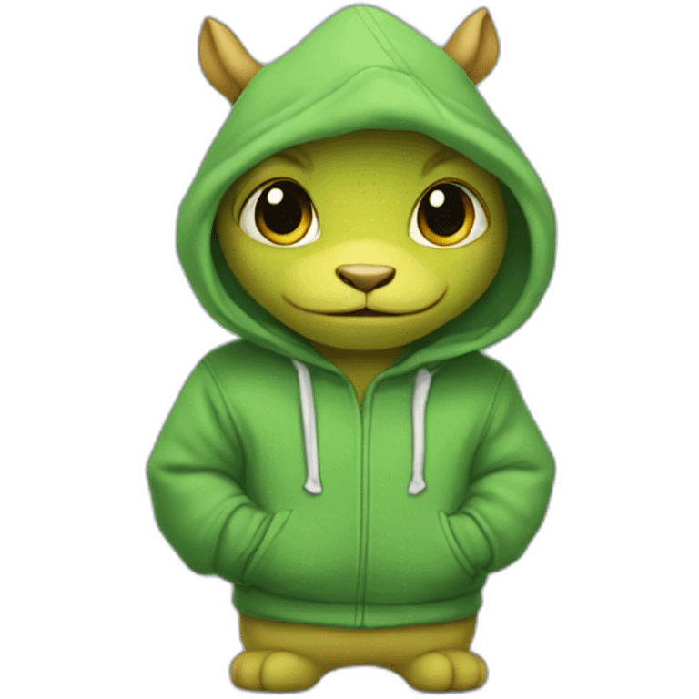 The little dragon is dressed in a hoodie emoji