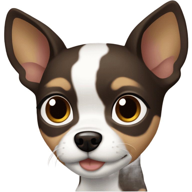 Wavy dark brown hair Filipina with Chihuahua black and white. emoji