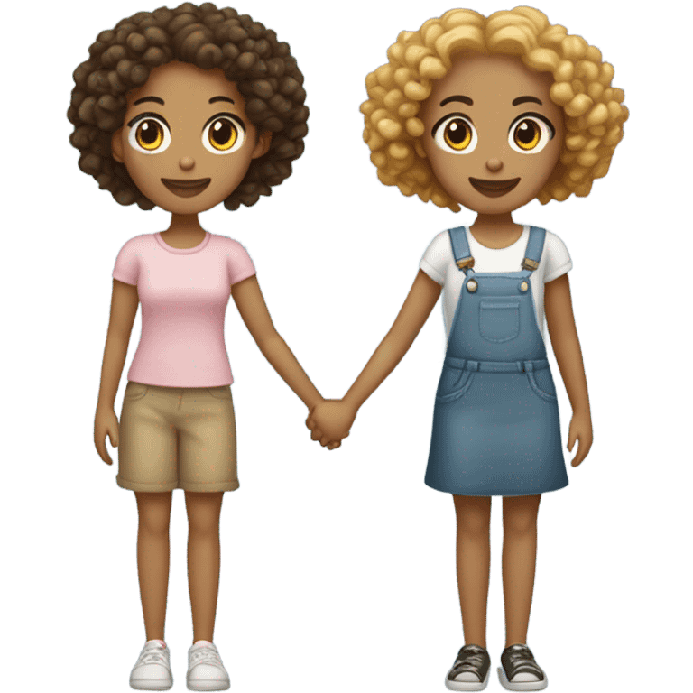 Full body, Two girls holding hands light skin  one  with a curly bun and one  with curly hair emoji