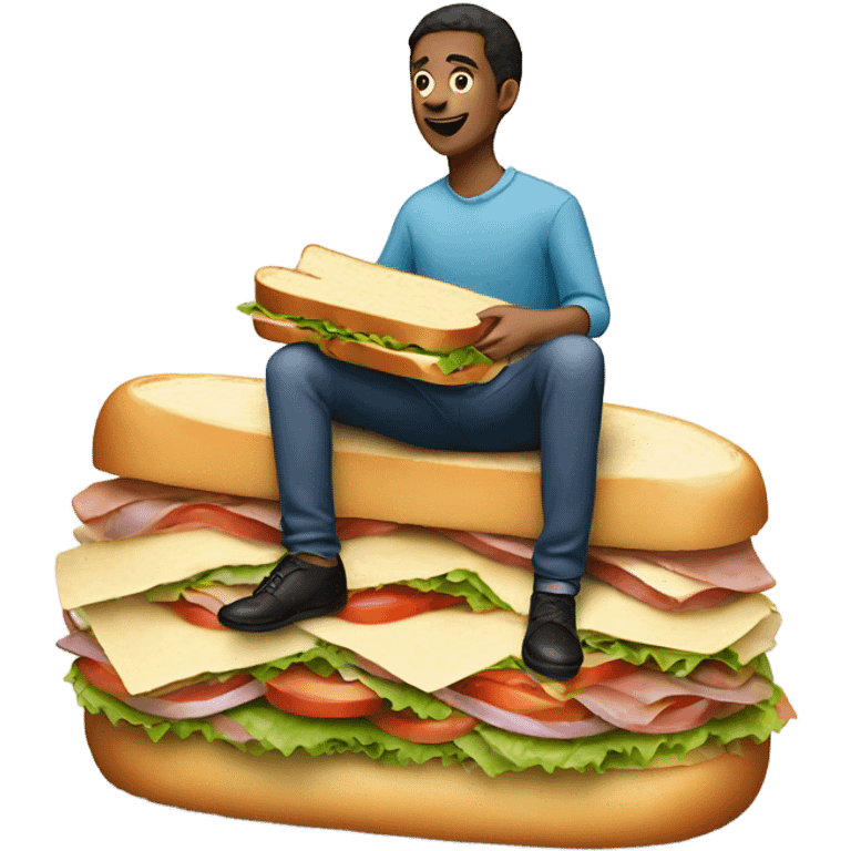 Person eating and sitting on top of big sandwich emoji