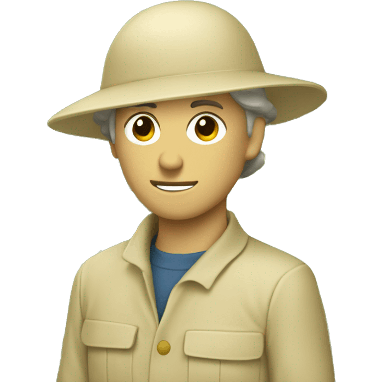 gardener pith helmet beige jacket trees emoji