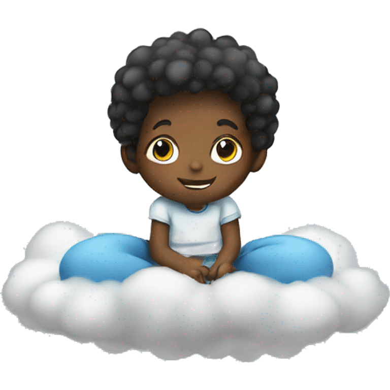 Small black child floating and sitting on a cloud  emoji